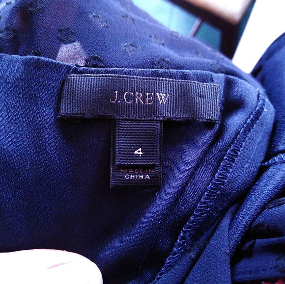 J. CREW Navy Blue Polka Dot Dress with Sheer sleeves - Picture 5 of 6